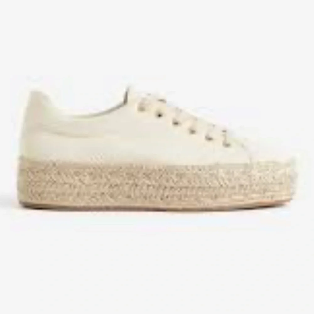 H&M Cream Espadrille Platform Sneakers size 7/38 casual lace up sneaker